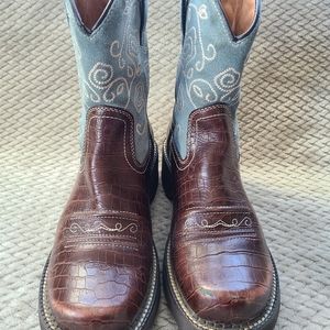 Ariat Fat Baby Chocolate Croc Print Blue Boots